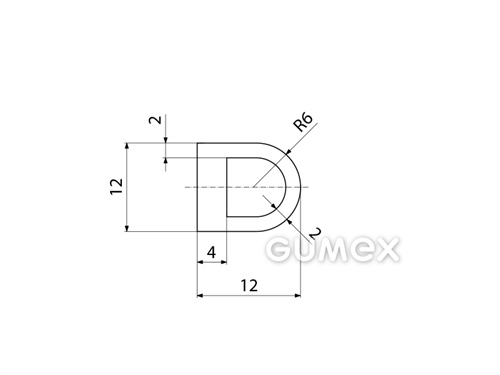 Silikonový profil tvaru "D" s dutinkou, 12x12/R6mm, 60°ShA, -60°C/+180°C, transparentní